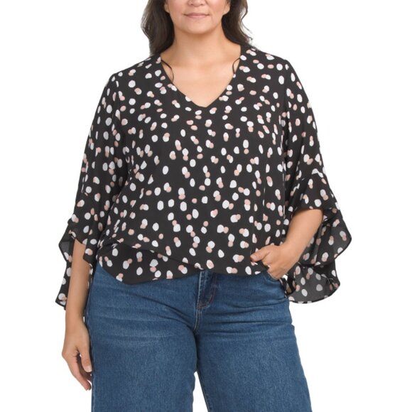 PREMISE Black Plus Dot Print Blouse - Picture 1 of 2